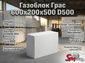 Газоблок Грас 600x200x200 D300