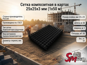 Сетка композитная в картах 25х25х3 мм (1х50 м)