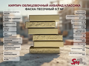 Кирпич облицовочный Акварид Классика Фаска песочный 0.7 NF