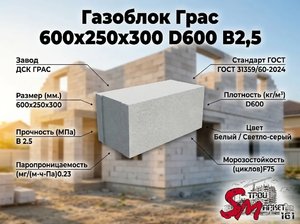 Газоблок Грас 600x250x300 D600 В2,5
