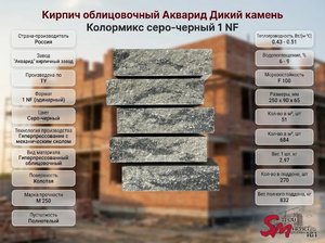 Кирпич облицовочный Акварид Дикий камень Колормикс серо-черный 1 NF