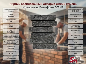 Кирпич облицовочный Акварид Дикий камень Колормикс Вольфрам 0.7 NF