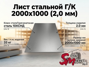Лист Г/К 2000х1000 (2,0 мм)