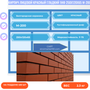 Кирпич Лицевой Красный Гладкий 1НФ