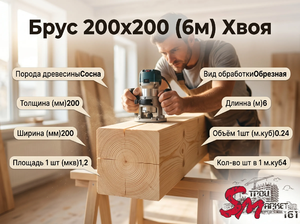 Брус 200х200 (6м) Хвоя