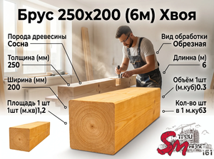 Брус 250х200 (6м) Хвоя
