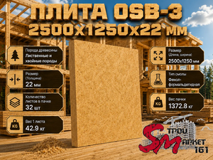 Плита OSB-3 2500х1250х22 мм
