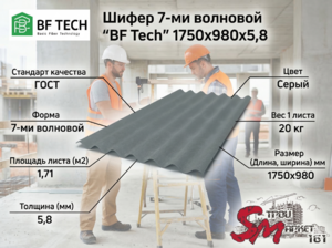 Шифер 7-ми волновой гладкий 