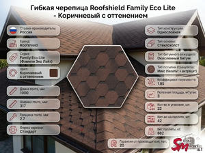 Roofshield, Family Eco Lite (Фэмили Эко Лайт), Нарезка Стандарт, Коричневый с оттенением 