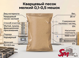 Кварцевый песок мелкий 0,1-0,5 мешок