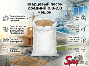 Кварцевый песок средний 0,8-2,0 мешок
