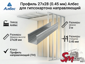 Профиль 27х28 (0,50 мм) Албес направляющий потолочный (ПНП) купить в Ростове | Эконом основа для каркаса подвесного потолка