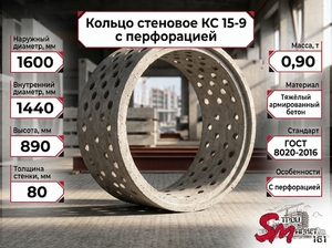 Кольцо стеновое КС 15-9 с перфорацией