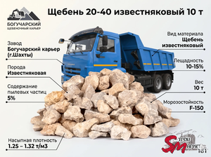 Щебень 20-40 известняковый 10 т
