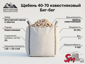 Щебень 40-70 известняковый Биг-бег