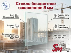Стекло бесцветное закаленное 5 мм