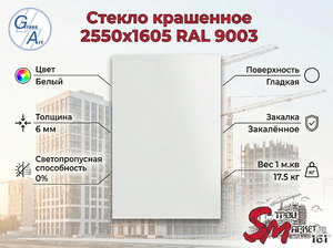 Стекло крашенное 2550х1605 RAL 9003