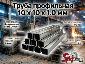 Труба профильная 10 x 10 x 1,0 мм