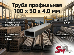 Труба профильная 100 x 50 x 4,0 мм