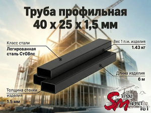 Труба профильная 40 x 25 x 1,5 мм