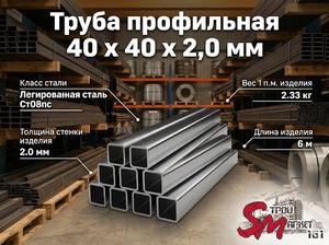 Труба профильная 40 x 40 x 2,0 мм