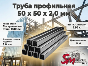 Труба профильная 50 x 50 x 2,0 мм