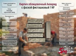 Кирпич облицовочный Акварид с фаской фисташковый 1 NF