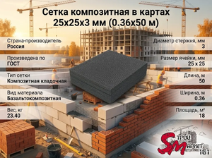 Сетка композитная в картах 25х25х3 мм (0.36х50 м)